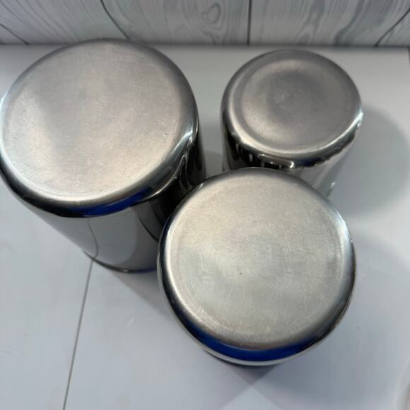 Revere Ware Set 3 Stainless Steel Canisters MCM Lucite Tops Storage Stackable - Picture 11 of 16